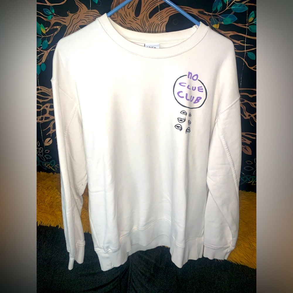 Mens White Zara “No Clue Club” Sweatshirt